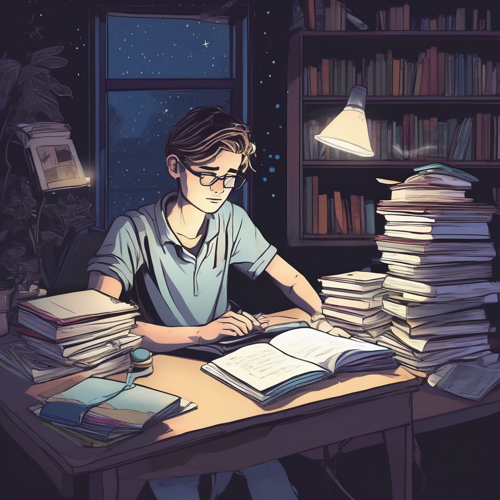 picture of a student up late at night reading