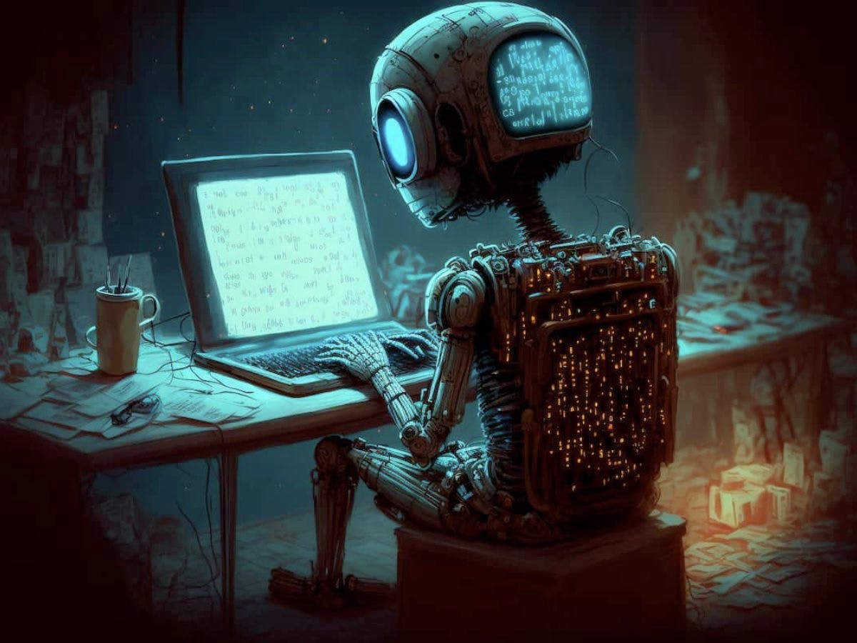 ai writing assistant typing on a laptop