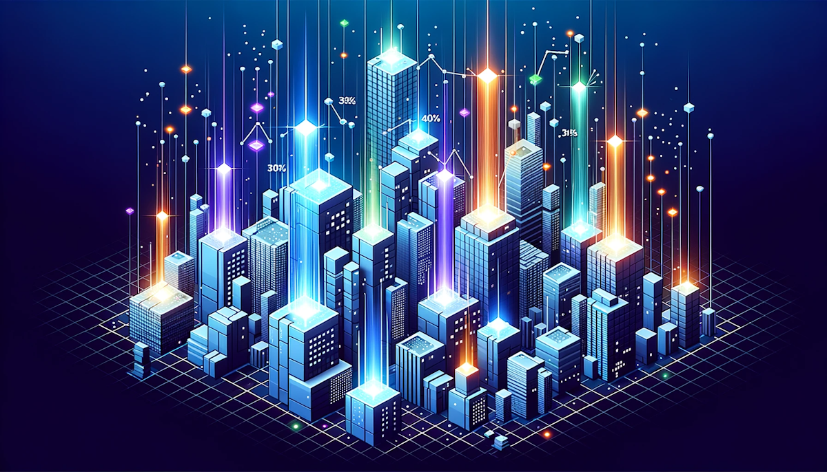 Illustration of a cityscape made of digital blocks