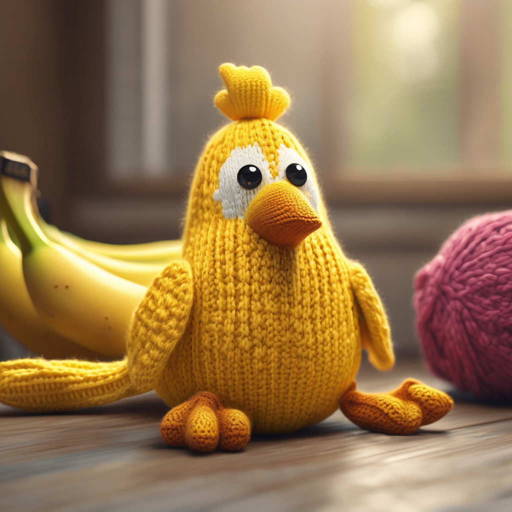 an image of a cute knitted banana chicken generated by Typli.ai